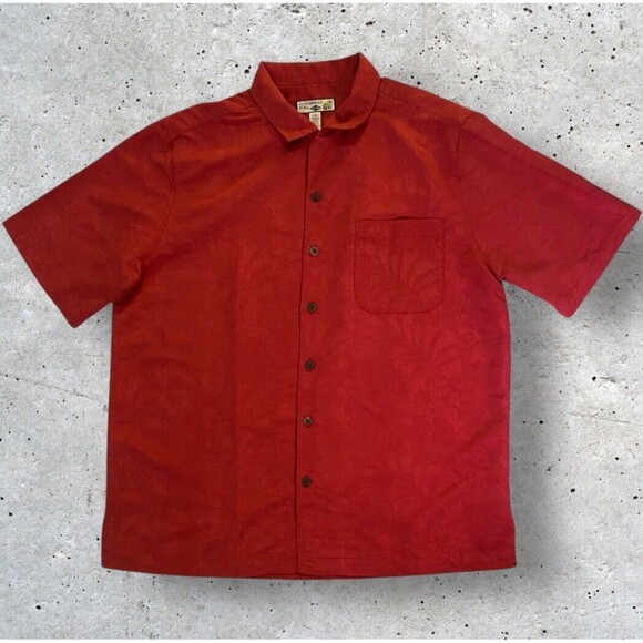 CARIBBEAN JOE Hawaiian Shirt Men's Large Floral Textured Red Button Up - Picture 1 of 9